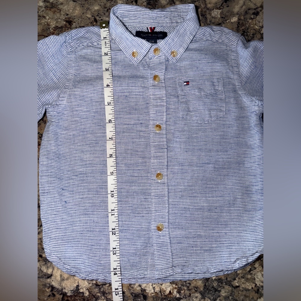 TOMMY HILFIGER Toddler Boy's Long Sleeve Button Down Blue/White Shirt Size 2T - Picture 4 of 7